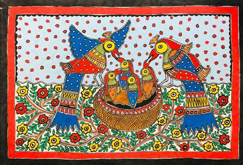 Bird Artwork | Madhubani Paintings by Ambika Devi | Online Indian Art