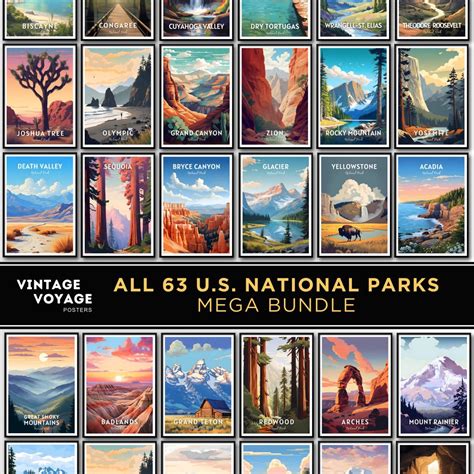 Set of All 63 U.S. National Park Posters, National Park Wall Art Set ...
