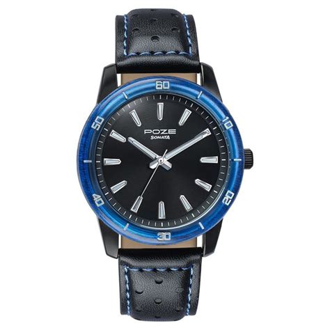 Buy Online Poze By Sonata Quartz Analog Black Dial Two Toned Leather ...