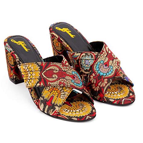 Buy YELLOWSOLES Women's and Girl's Fashion Brocade Heel Sandals (Black ...