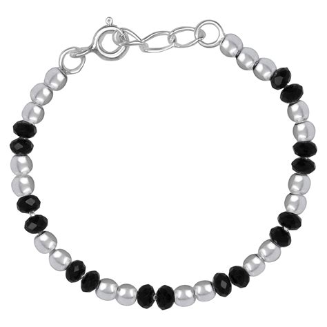 Peora Children Pure 925 Sterling Silver Black Bead Najariya Bracelet ...