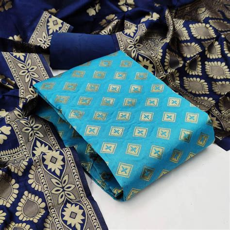 Firoji Festive Wear Woven Banarasi Silk Dress Material