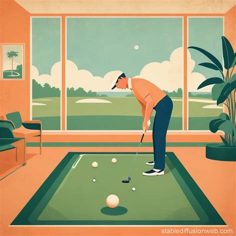 Vintage Indoor Golf Simulator Scene | Stable Diffusion Online