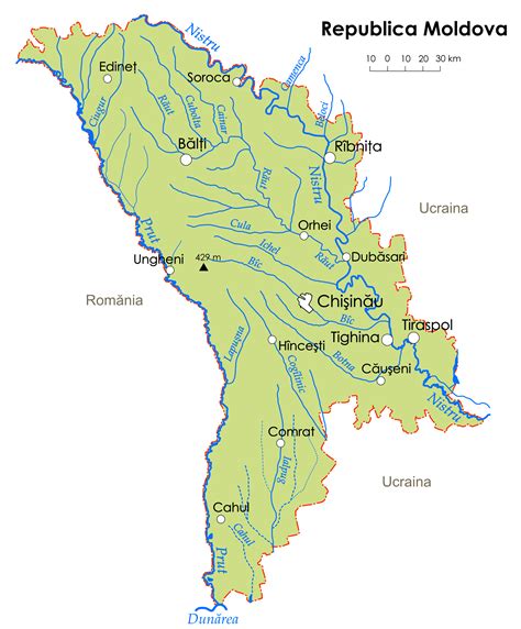 Large rivers map of Moldova with major cities | Moldova | Europe ...