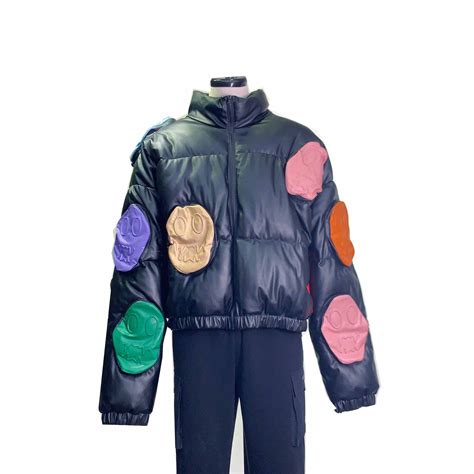 Custom design PU leather puffer jacket punk rock clothing men coats ...