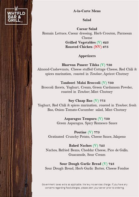 Menu at Whitefield Bar & Grill, Bengaluru