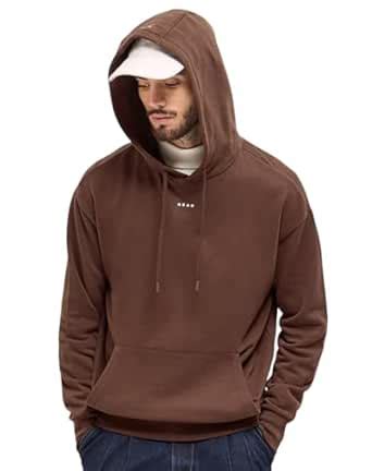 Buy THE BEAR HOUSE Men's Pure Cotton Brown Solid Relax Fit Hoodie at ...