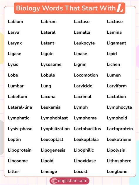 120 Biology Words That Start With L | Human, Animal, Plant