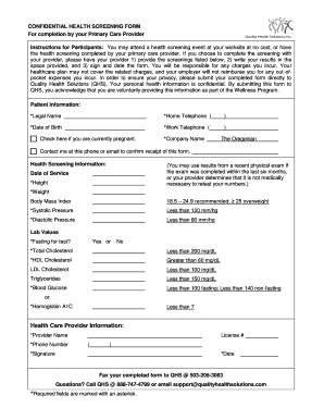 Fillable Online CONFIDENTIAL HEALTH SCREENING FORM Fax Email Print ...