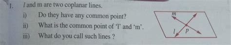 m I and m are two coplanar lines. i) Do they have any common point? ii ...
