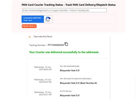 PAN Card Courier Tracking Status - PAN Card Parcel Track