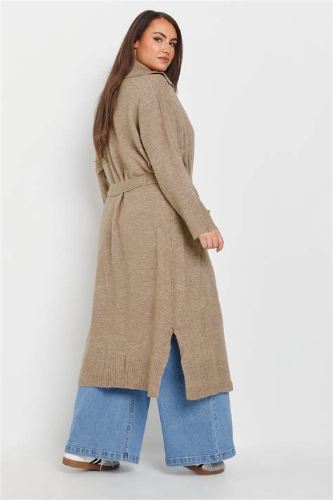 YOURS Plus Size Natural Brown Collared Tie Waist Coatigan | Yours Clothing