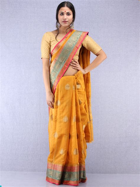 Banarasee Cotton Silk With Golden Zari Work – InduBindu