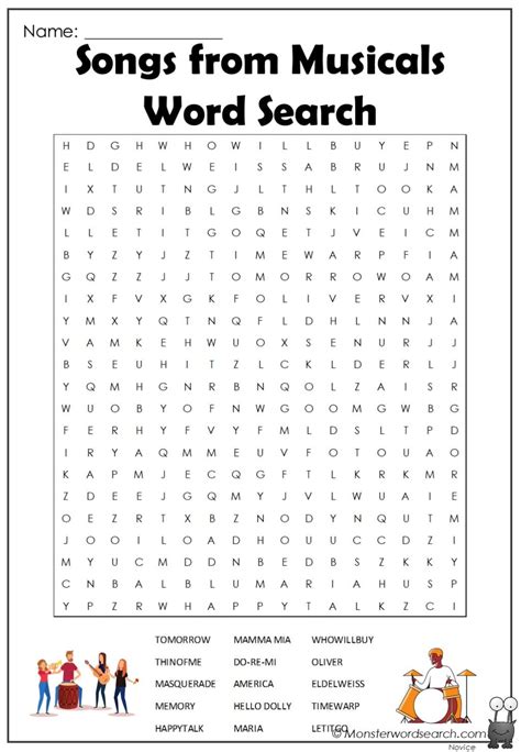songs from musicals word search - Monster Word Search