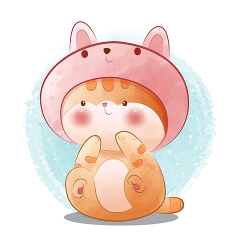 Cute kitten with bunny hat | Premium Vector