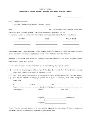 Fillable Online scb co Letter of Intention Requesting for the new ...