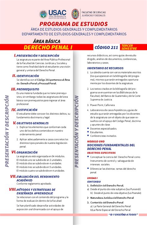 Derecho Penal I (Código 211): Programa de Estudios y Recursos - Studocu
