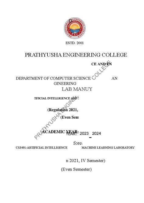 AIML-lab-manual - ESTD. 2001 PRATHYUSHA ENGINEERING COLLEGE DEPARTMENT ...