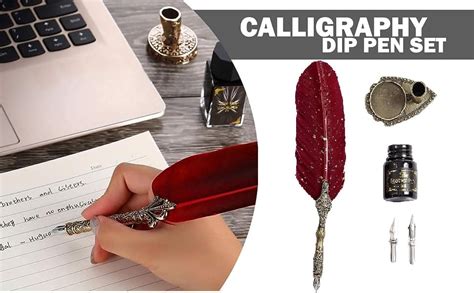 LUPINEZ Calligraphy Feather Pen Seal Stamp Ink and Seal Sticks Feather ...