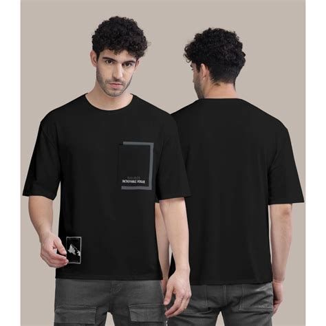 Buy BULLMER Black Front Printed Colourblock Baggy Oversized T-Shirt for ...