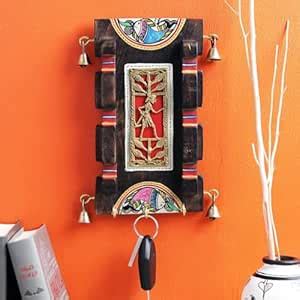 VarEesha Hand Painted Brass Dhokra Warli 3 Hooks Wall Mounted Wooden ...