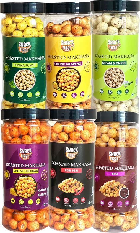 Snack First Roasted Makhana- Pudina Punch, Peri Peri, Bbq, Cream ...