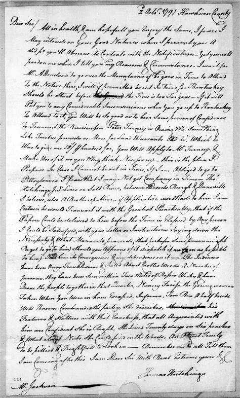 Thomas Hutchings to Andrew Jackson, October 2, 1791 | Library of Congress