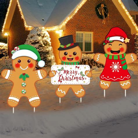 Amazon.com : Goolife 3 Pack Gingerbread Christmas Decorations Outdoor ...