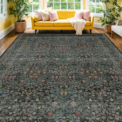Amazon.com: Vintage Dark Green Living Room Rug, 8x10 Washable Area Rugs ...