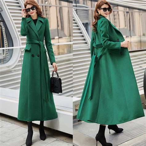 Emerald Green Wool Coat, Long Wool Coat, Double-breasted Wool Coat ...