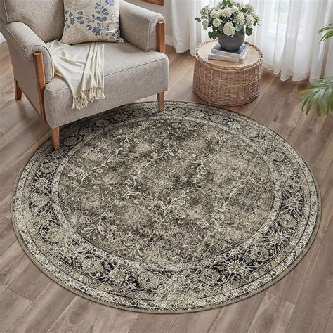 Amazon.com: PureCozy Brown Round Area Rug 4ft Entryway 4x4 Circle Vintage Indoor Kitchen ...