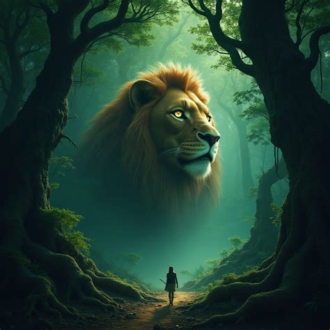 Aslan's Enchanted Realm in Dark-Green Narnian Fore... - AI Art