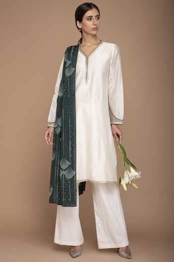 Buy White Chanderi V Neck Straight Kurta Set For Women by Varun Bahl ...