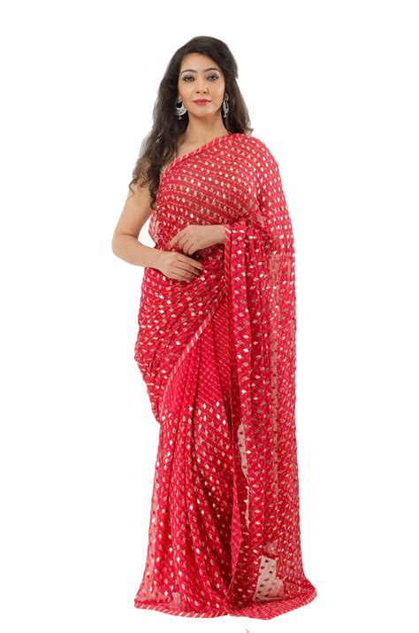 Ranas Red Mothda Gota Patti Saree