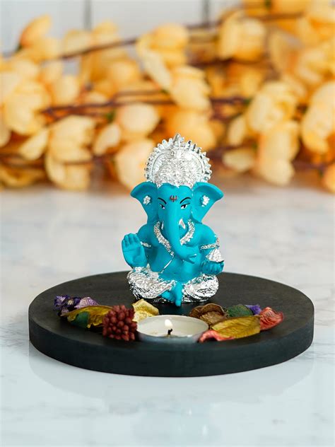 Silver Plated Blue Siddhivinayaka Ganesha Decorative Showpiece with ...