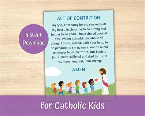 Act of Contrition Prayer Print for Kids, Catholic Education, 1st ...
