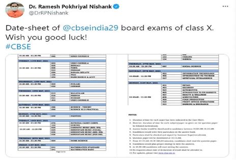 CBSE Class 10th Date Sheet 2021: सीबीएसई 10वीं की परीक्षा का टाइमटेबल ...