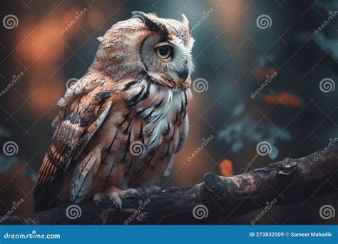 A Wise Old Owl Perched on a Branch. Generative AI Stock Illustration ...