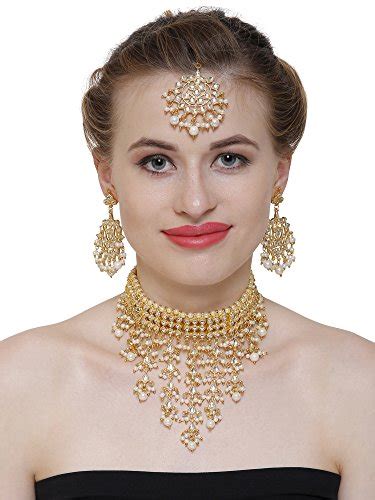 Buy Jewellity Kundan Golden Cocktail Choker Necklace with Earrings and ...