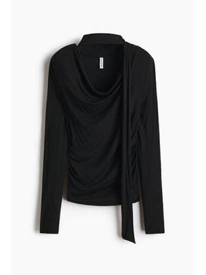 Buy H&M Women Black Draped Scarf-Detail Top (XXS) Online
