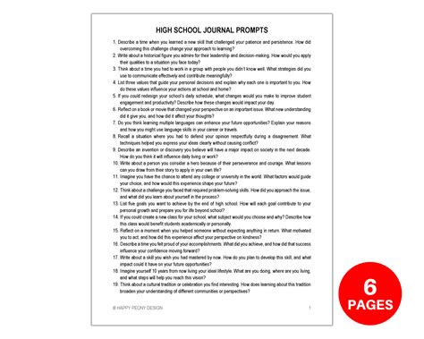 High School Journal Prompts, Student Journal, Teen Journal, Mindfulness Journal, Journaling ...