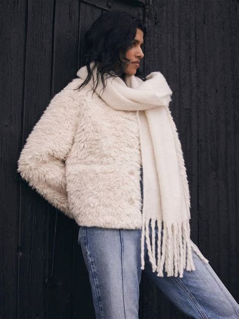 Mint Velvet Crew Neck Faux Fur Jacket, Cream