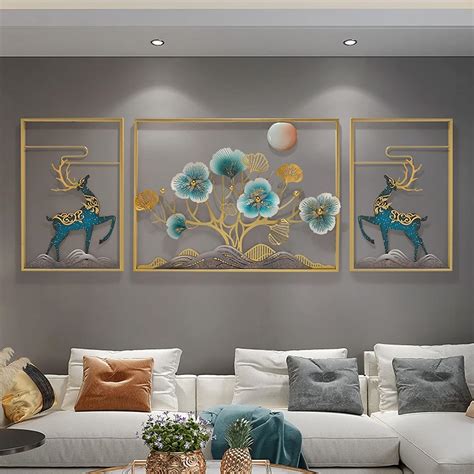 ZXC Metal Wall Decor Set of 3 Ginkgo Leaves and Deer,Large Handmade ...