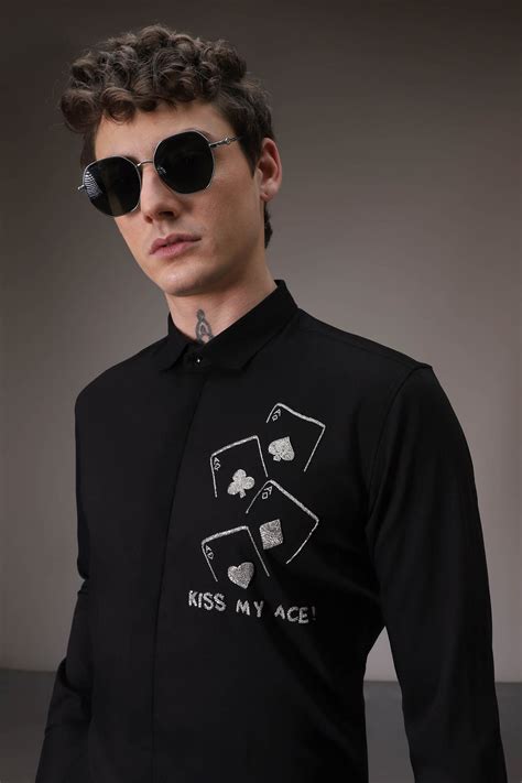 Kiss My Ace hand embroidered designer shirt - Black – Komal Kothari