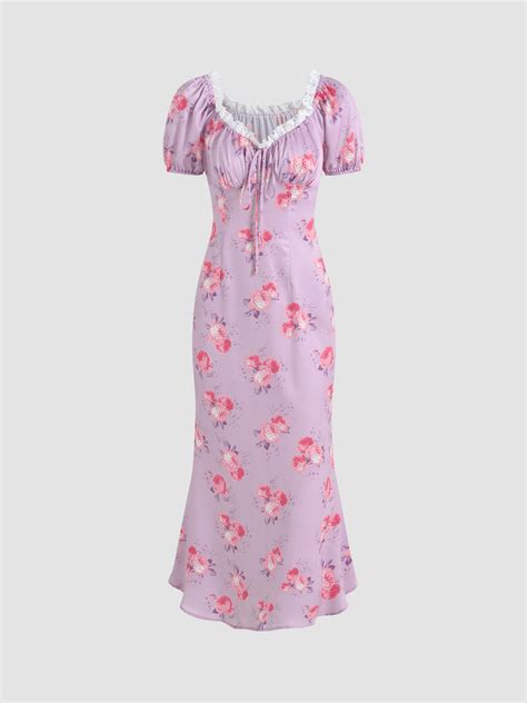 Floral Pattern Maxi Lace Dress For Date