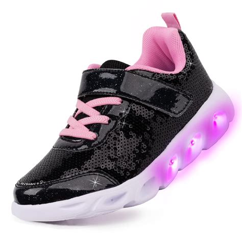 Toandon Little Girls Kids Light Up Sneakers Sparkle Sequins Glitter ...