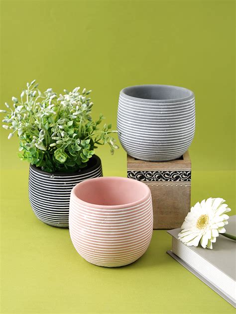 Spiral Texture Ceramic Planter Set of 3 – Aapno Rajasthan
