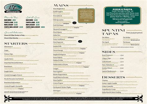 Menu at La Vita Barrachnie, Glasgow