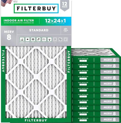 Filterbuy 12x24x1 MERV 8 Pleated Air Filters for HVAC, AC & Furnace ...