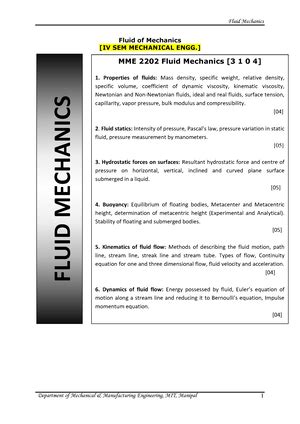 Assignment 1 [practice practice] - Fluid Mechanics - Assignment 4 4 th ...